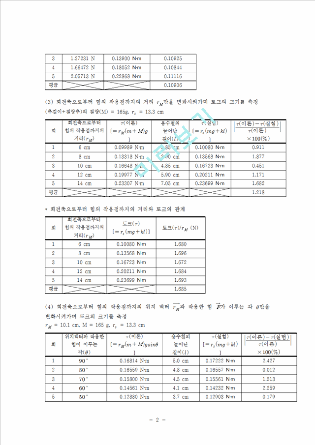 [자연과학] [일반물리실험] 회전 평형   토크의 이해.hwp